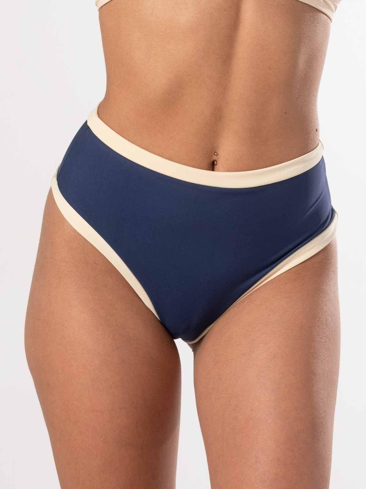 Bottom de Bikini Daikiri Mujer Calzón Tiro Alto Sin Elasticos Azul Marino Crema Protección UV50+-0