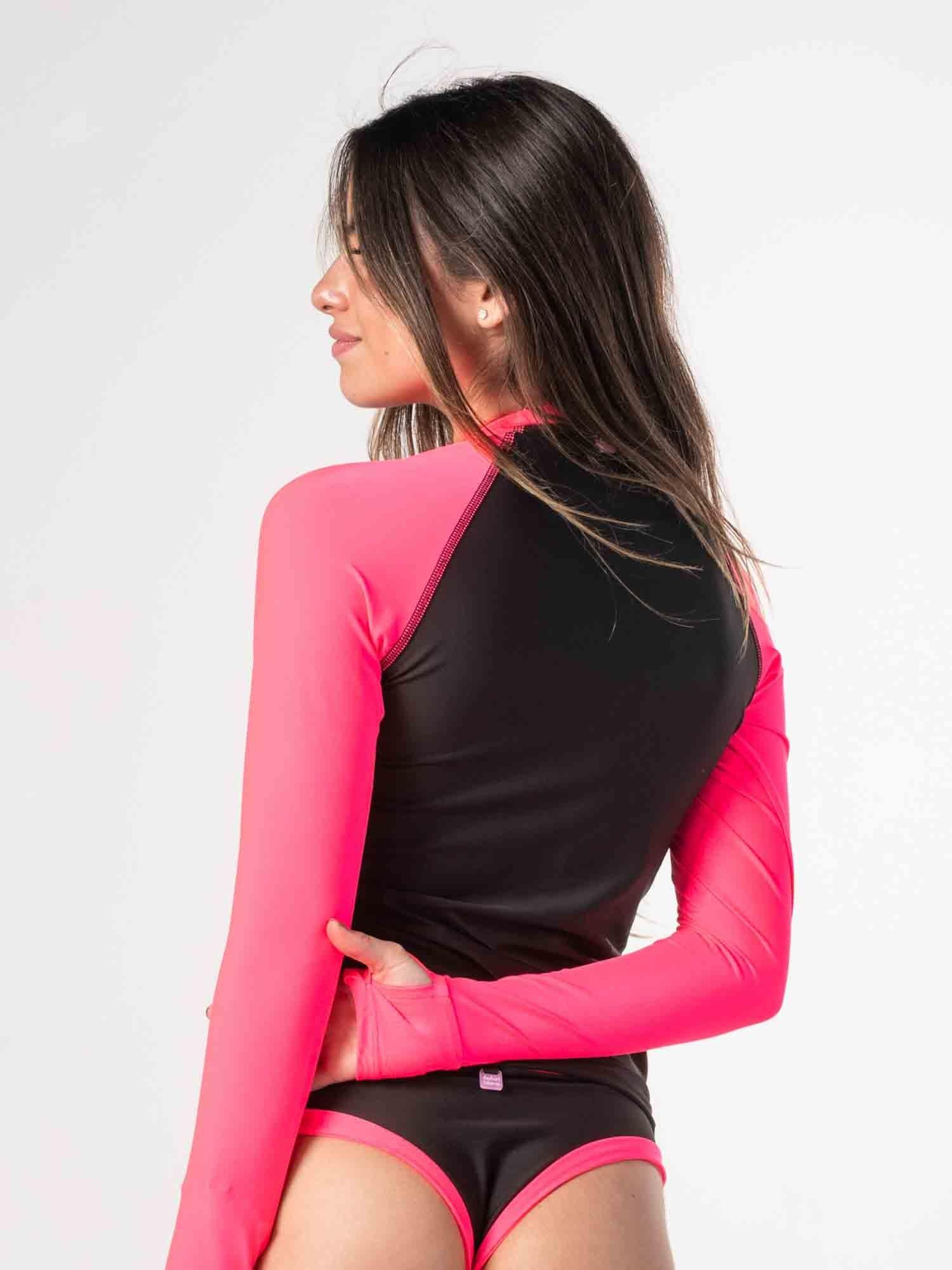 Polera Surf Daikiri Mujer Manga Larga Negro Rosado Fucsia Fluor Protección UV50+-5