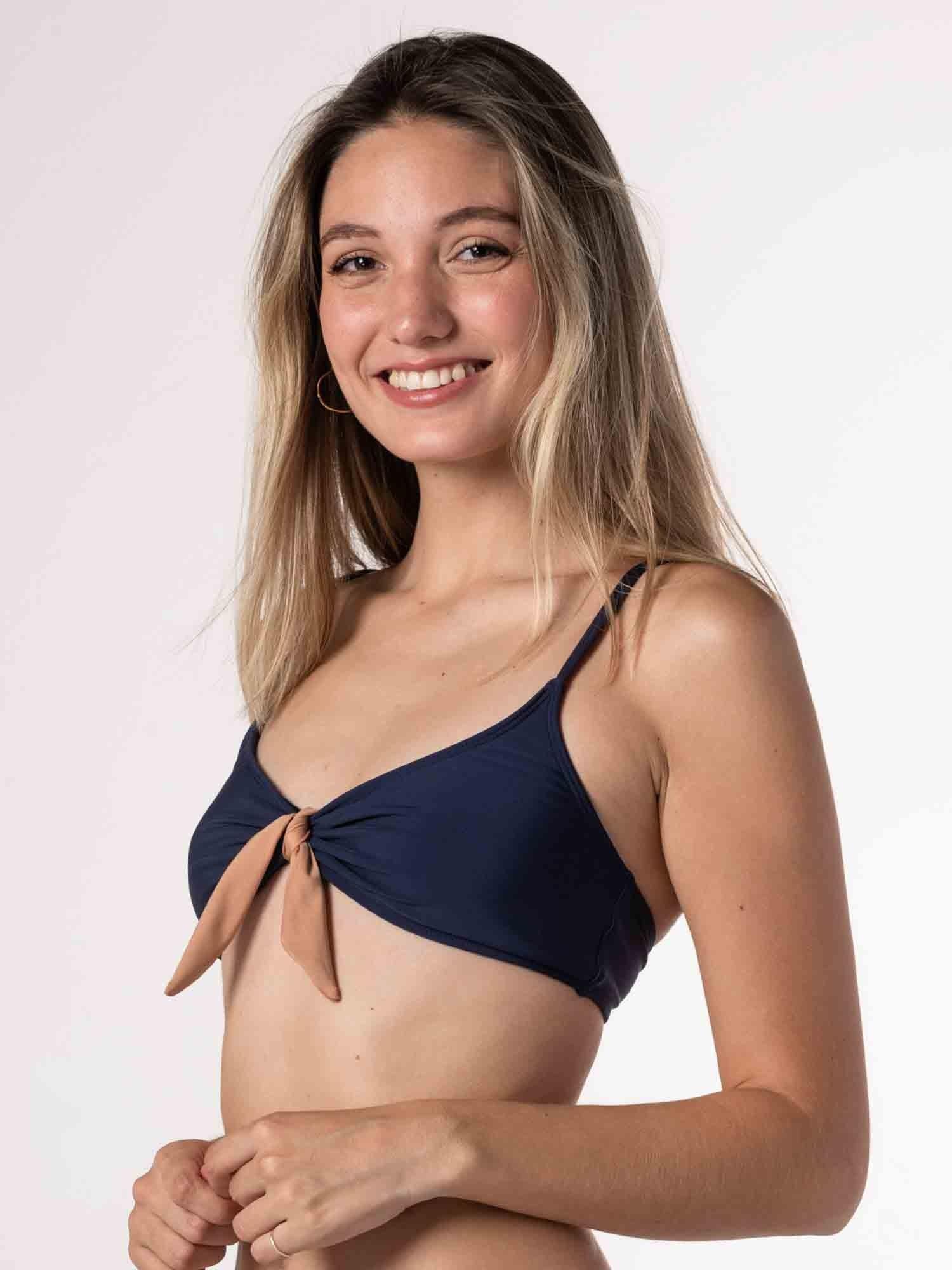 Top de Bikini Daikiri Mujer Deportivo con Lazo Azul Marino Café Protección UV50+-1
