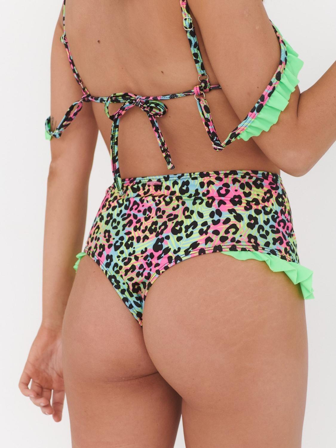 Bikini Daikiri Mujer Triángulo Vuelos Tiro Alto Vuelos Print Leopardo Verde Flúor Filtro UV50+-2