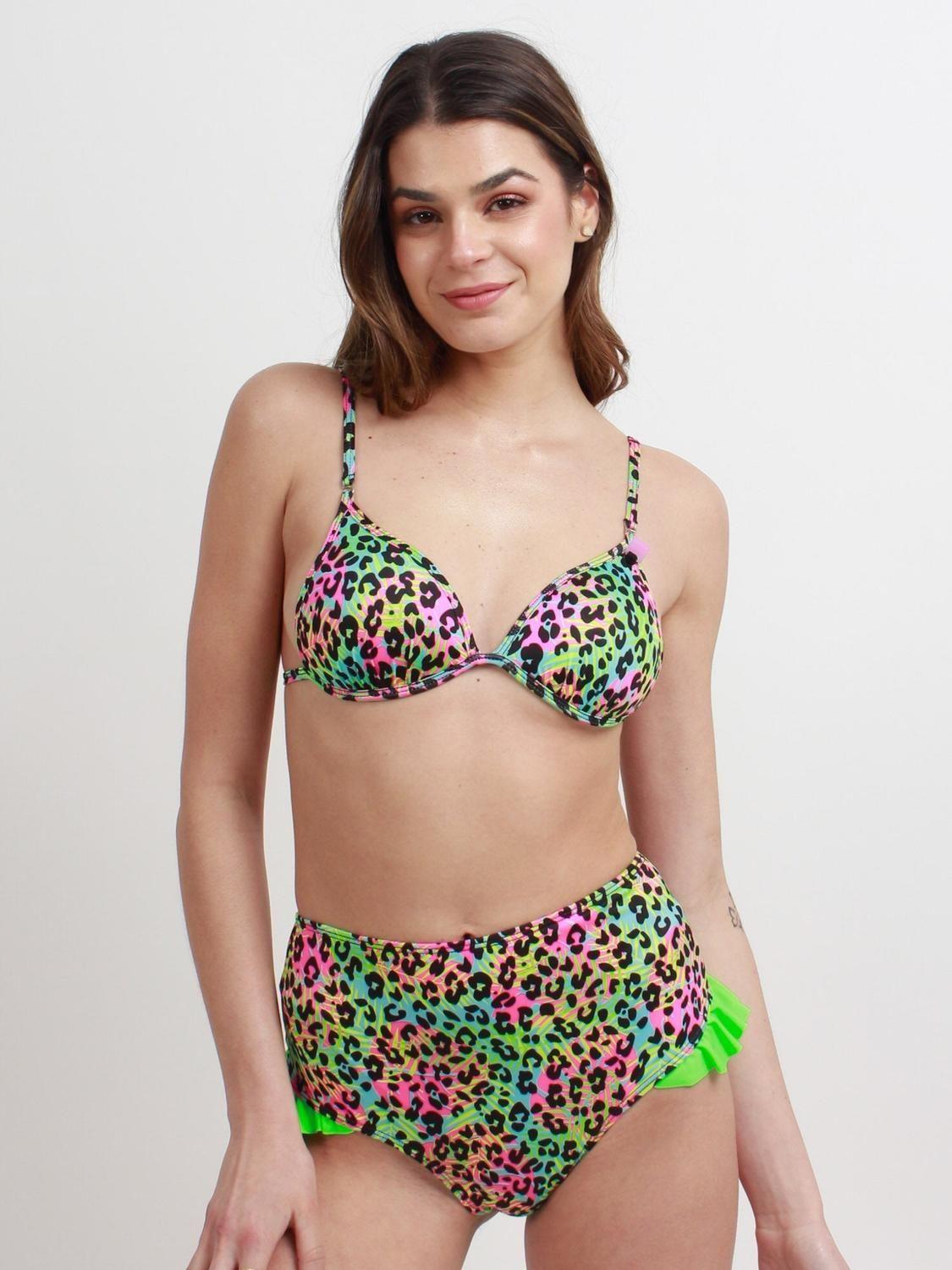Bikini Daikiri Mujer Triángulo Vuelos Tiro Alto Vuelos Print Leopardo Verde Flúor Filtro UV50+-3