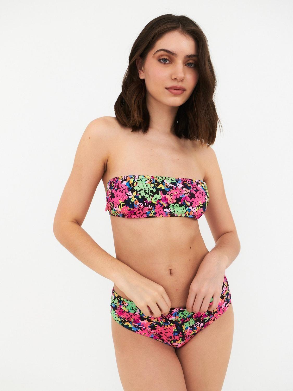 Bikini Daikiri Mujer Strapless Calzón Sin Costuras Flores Negro Rosa Flúor Filtro UV50+-0