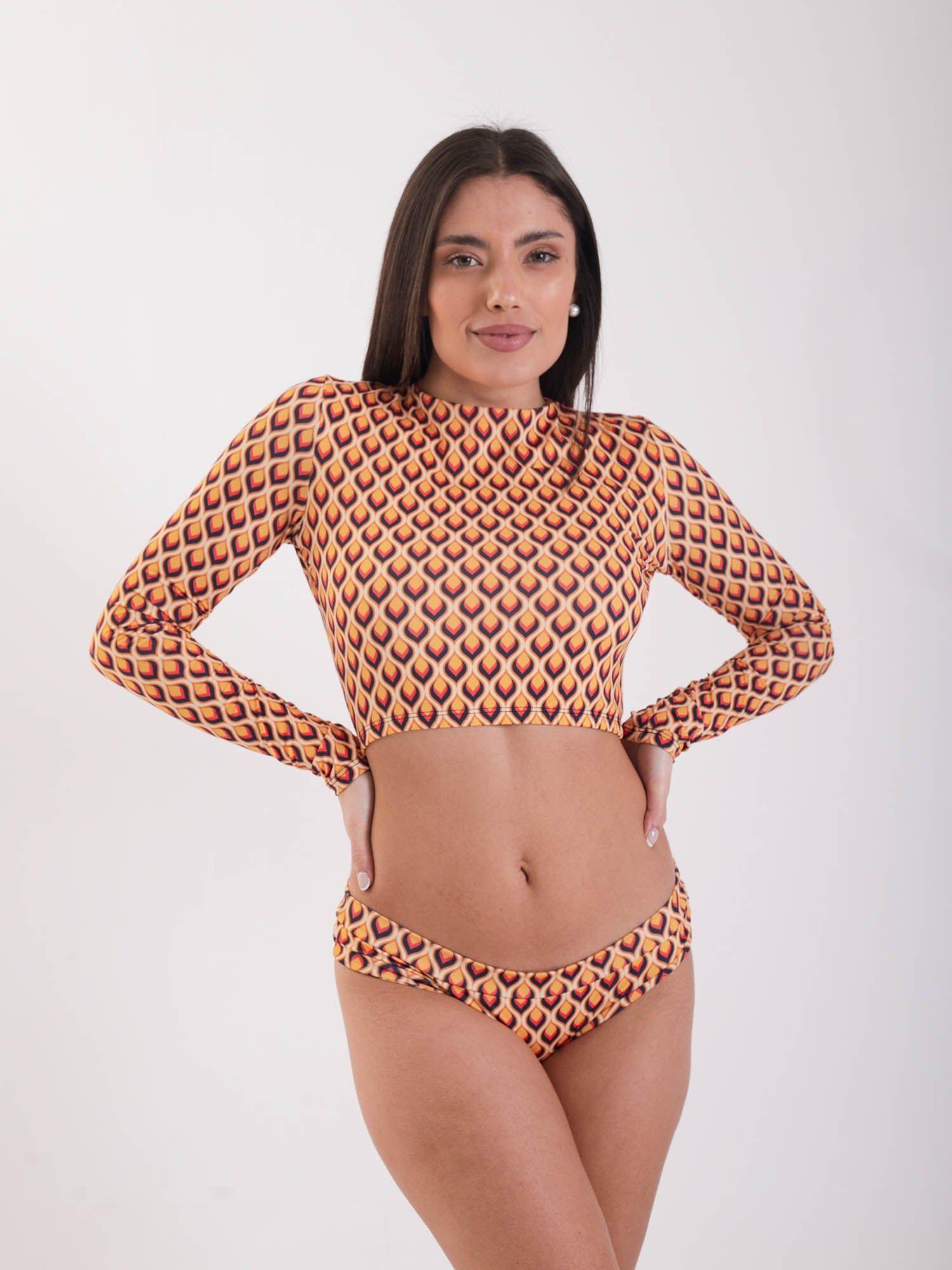 Daikiri Bikini Surf Mujer Crema Estampado Manga Larga Ajustable Protección UV 50+-5