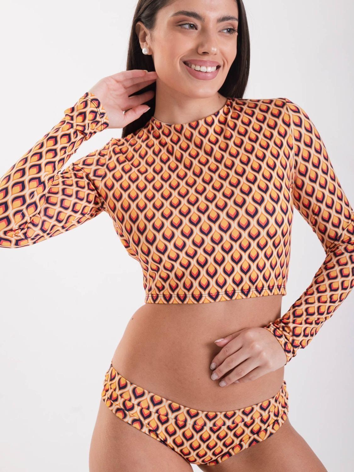 Bikini Surf Daikiri Mujer Manga Larga Espalda Abierta Geométrico Naranjo Azul Filtro UV50+-0