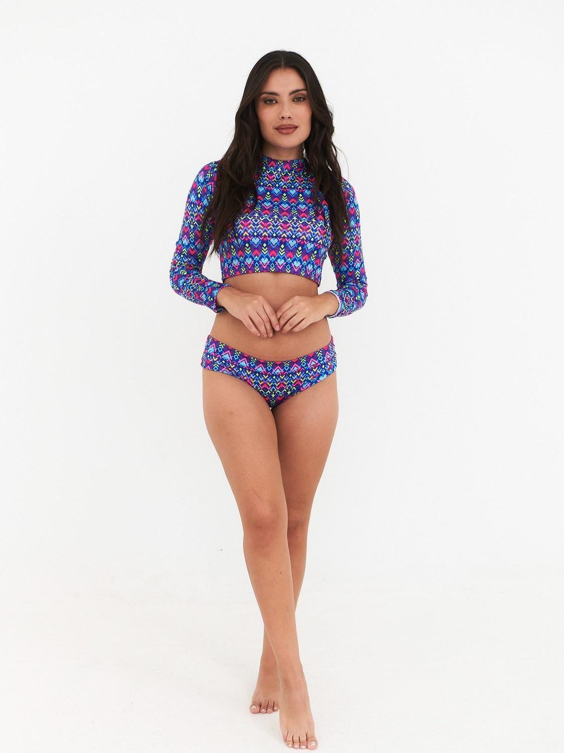 Polera Surf Daikiri Mujer Manga Larga Espalda Abierta Geométrico Azul Flúor Filtro UV50+-6