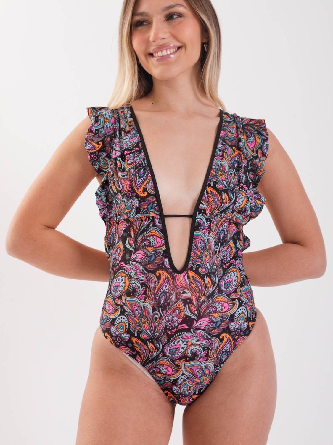Traje de Baño Daikiri Mujer Escote Pronunciado Vuelos Bulgaro Negro Flúor Filtro UV50+-0