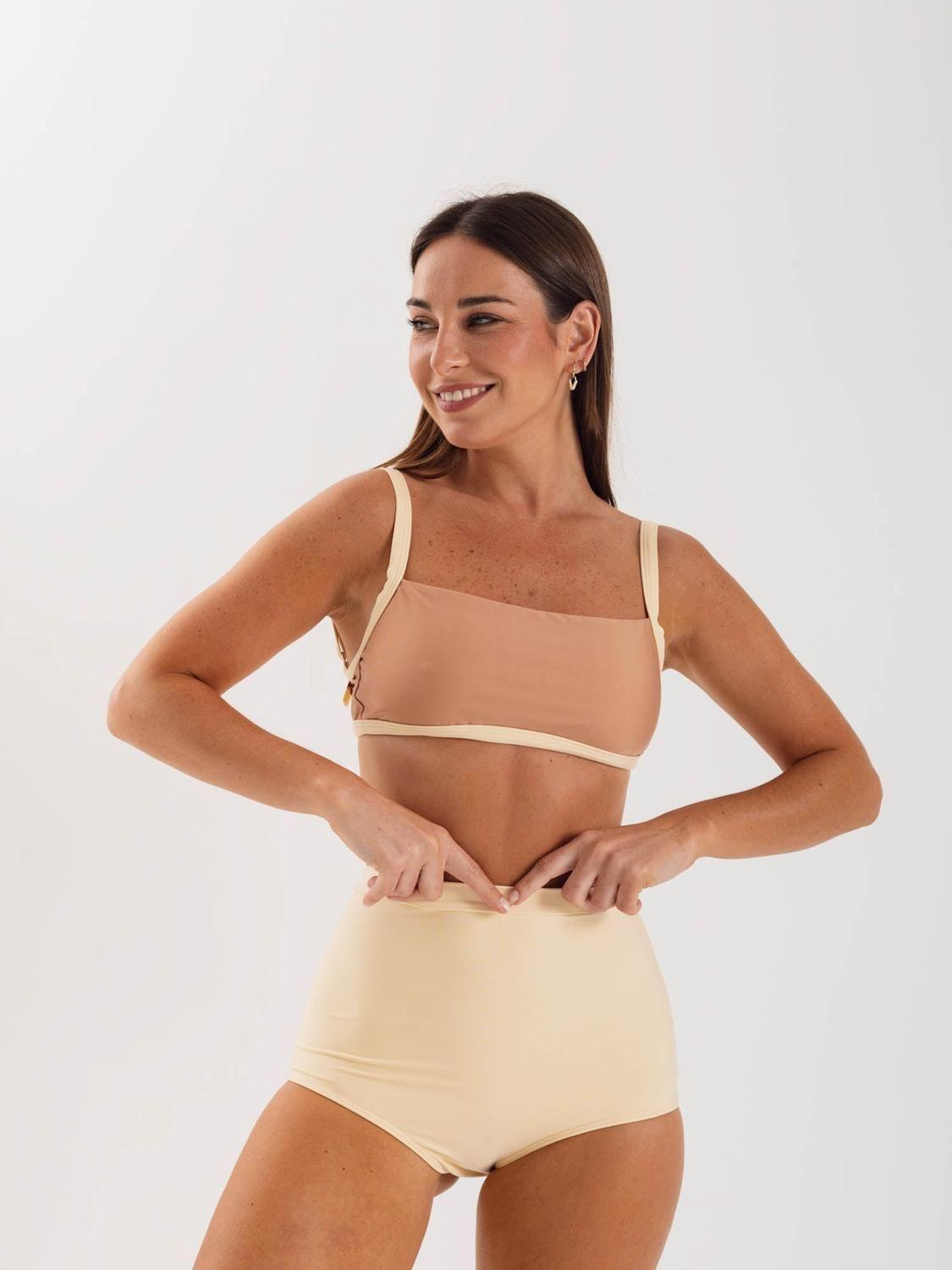 Bikini Daikiri Mujer Escote Cuadrado Ajustable Calzón Tiro Alto Cafe con Crema Filtro UV50+-2