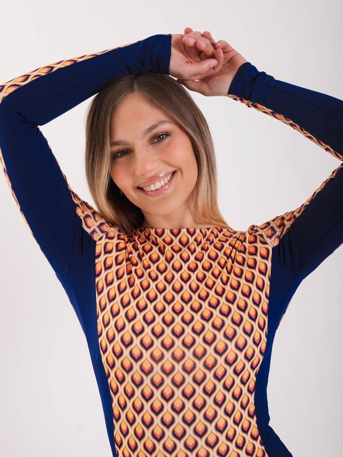 Traje de Baño Surf Daikiri Mujer Manga Larga Pantaleta Geométrico Naranjo Azul Filtro UV50+-2