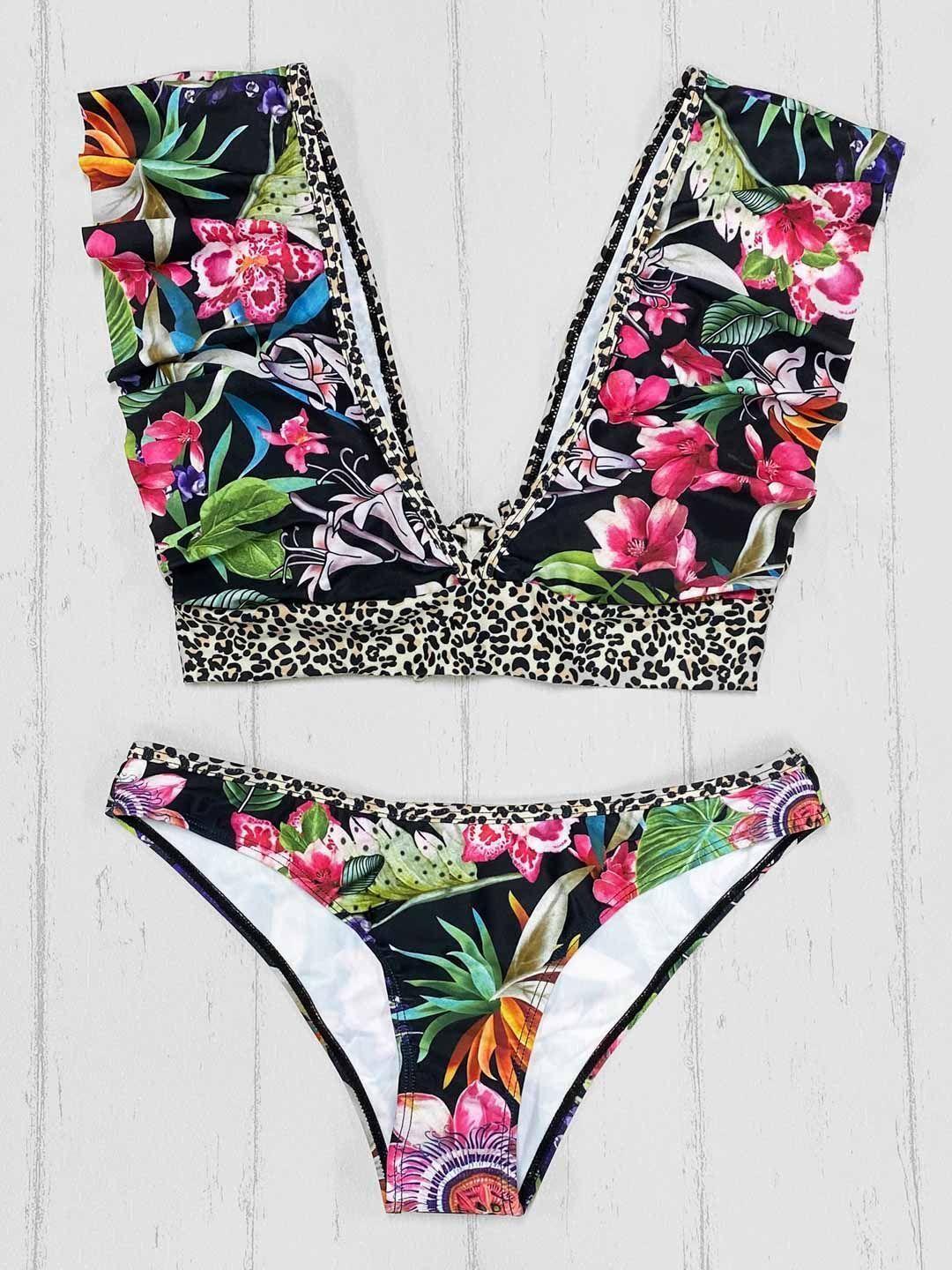 Daikiri Bikini Mujer Daikiri Vuelos Animal Print Flores Dos Piezas-4