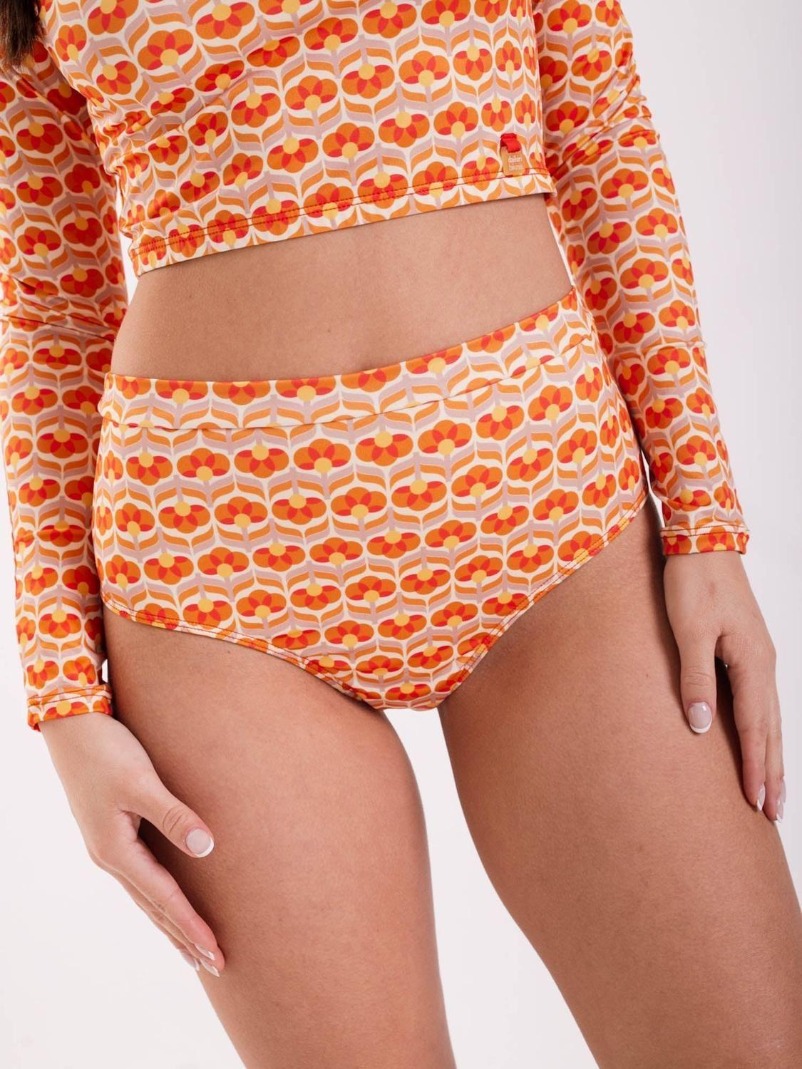 Bottom de Bikini Daikiri Mujer Calzón Tiro Alto Flores Naranjo Rojo Filtro UV50+-0