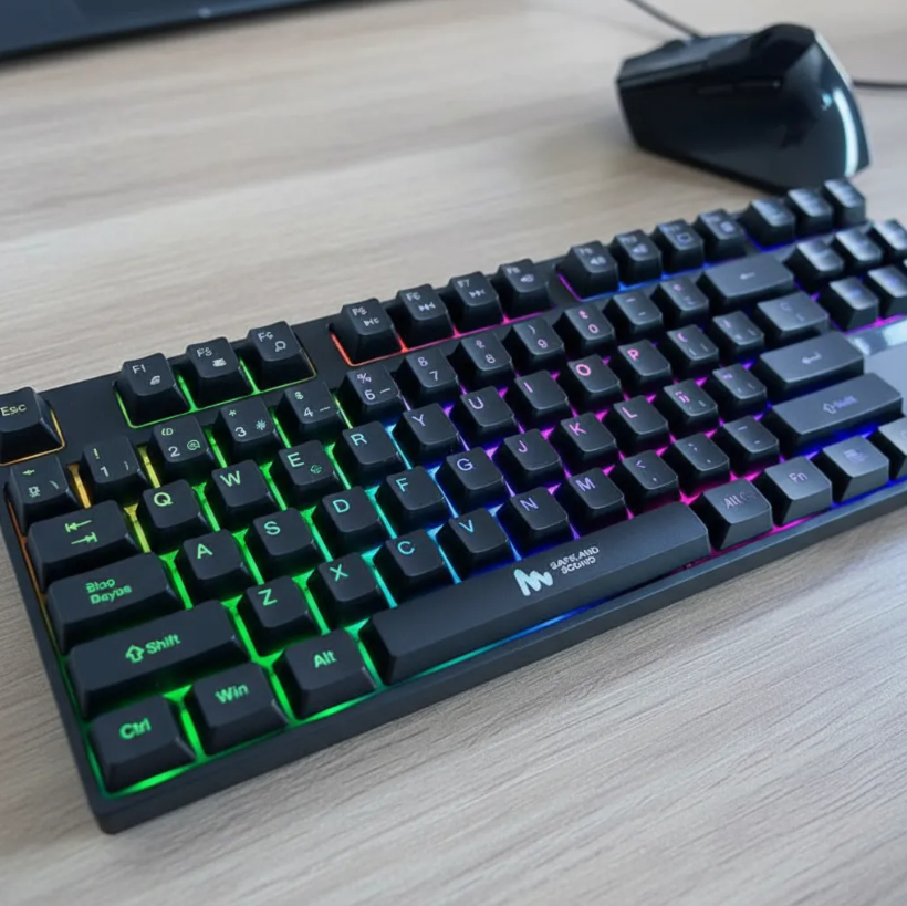 Teclado Gamer Rgb Safe sound Qwerty Espa ol Membrana Negro-1
