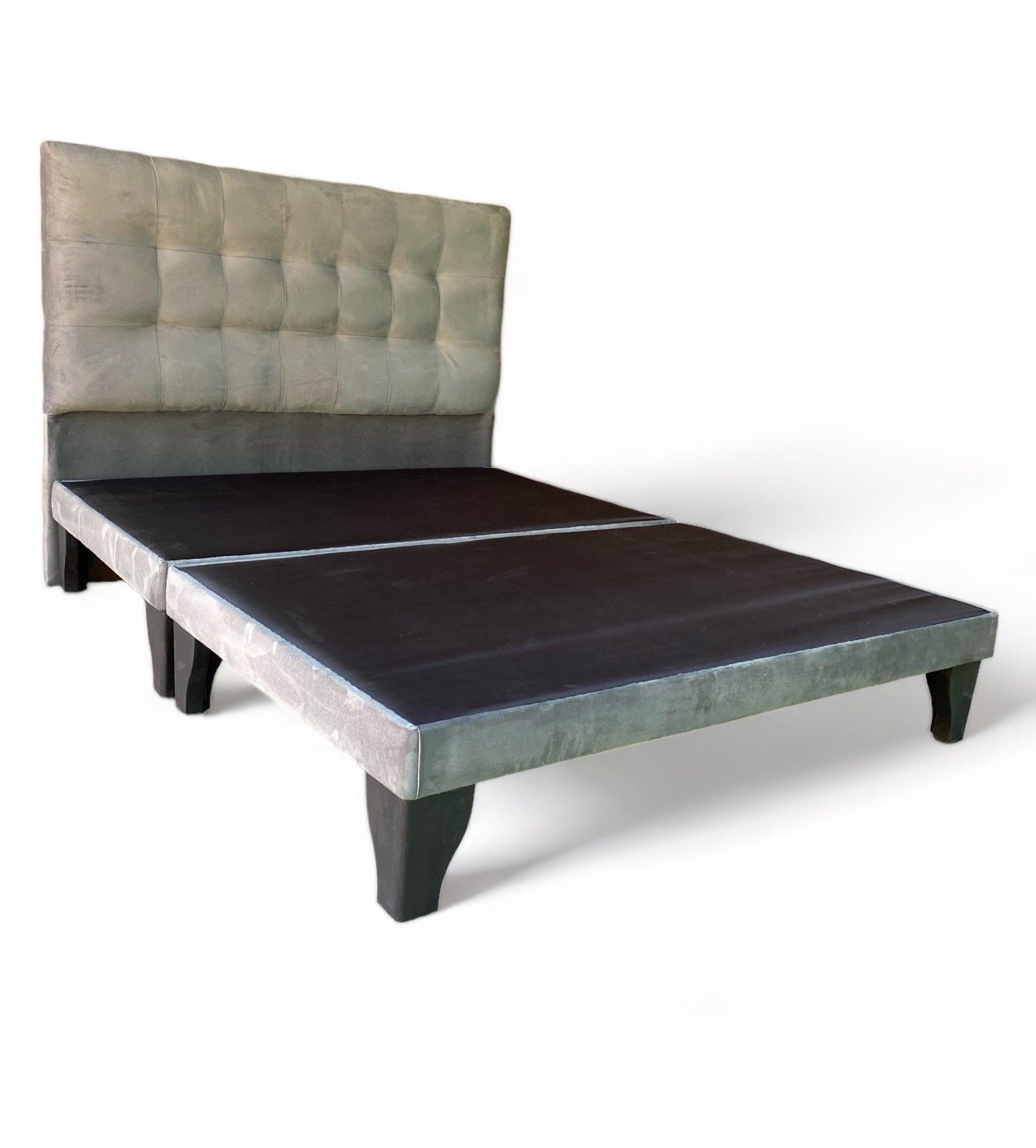 Base Europea King + Respaldo King Valencia Felpa Gris -0