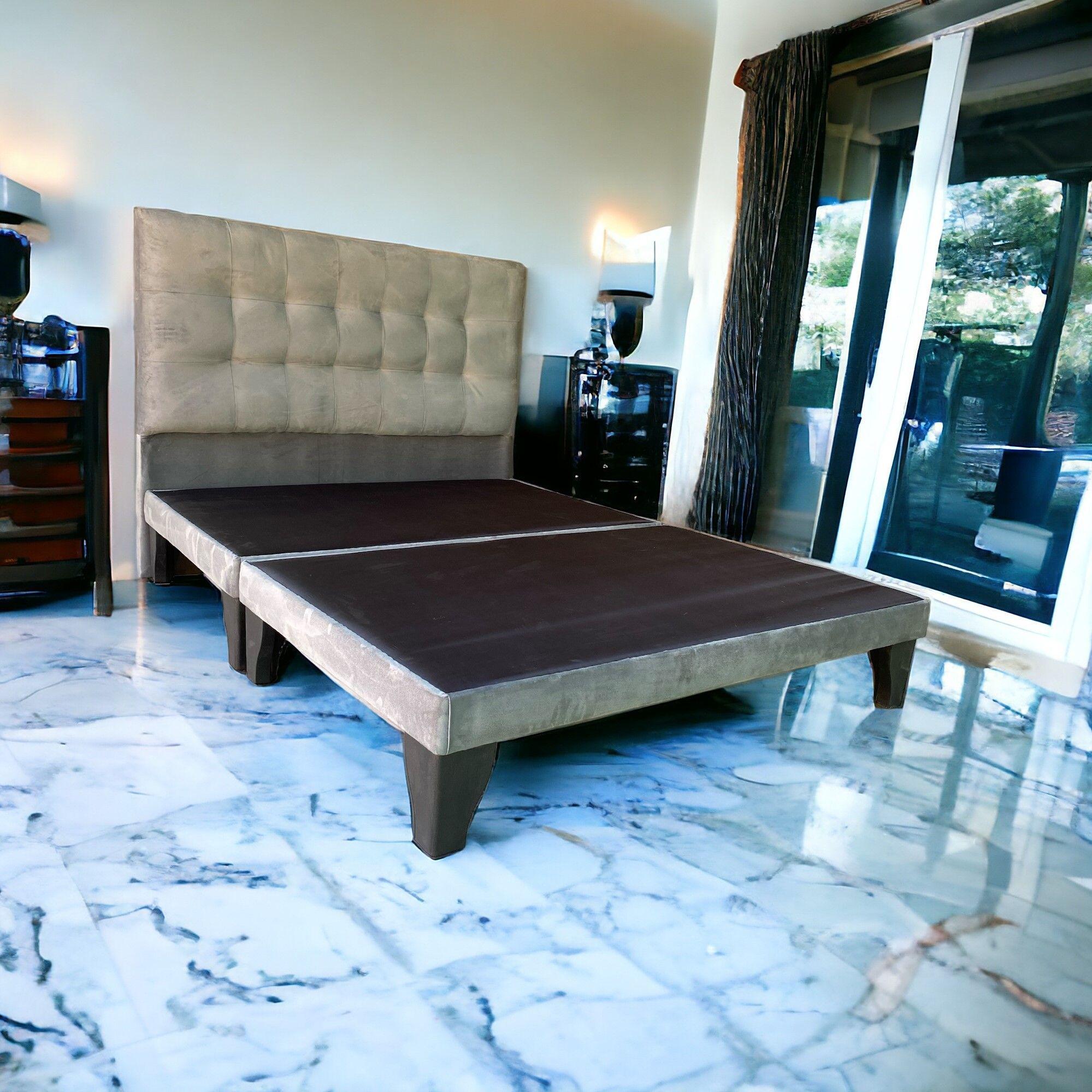 Base Europea King + Respaldo King Valencia Felpa Gris -2