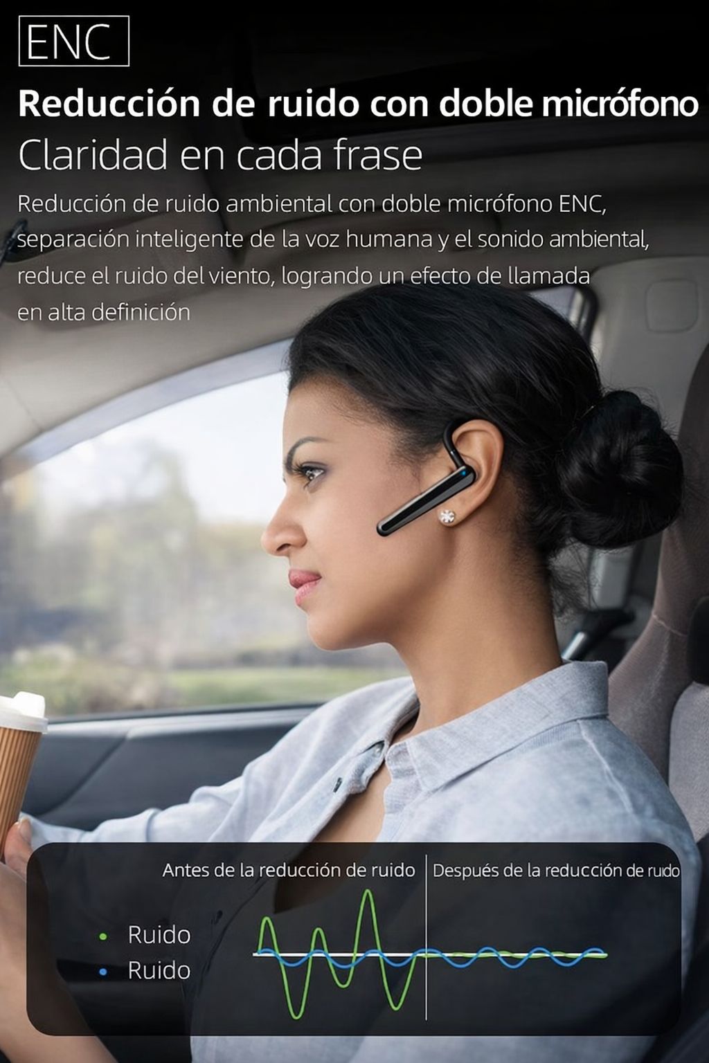 Auricular Bluetooth Manos Libres N19 Micr fono con Cancelaci n de Ruido para Conducir y Oficina-4
