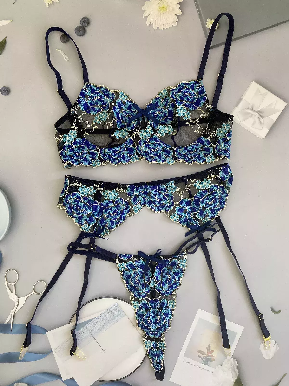 Conjunto Lencería 3 piezas Flo Blue-3