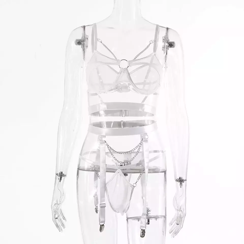 Conjunto lencería  sexy cadenas - Blanco -3