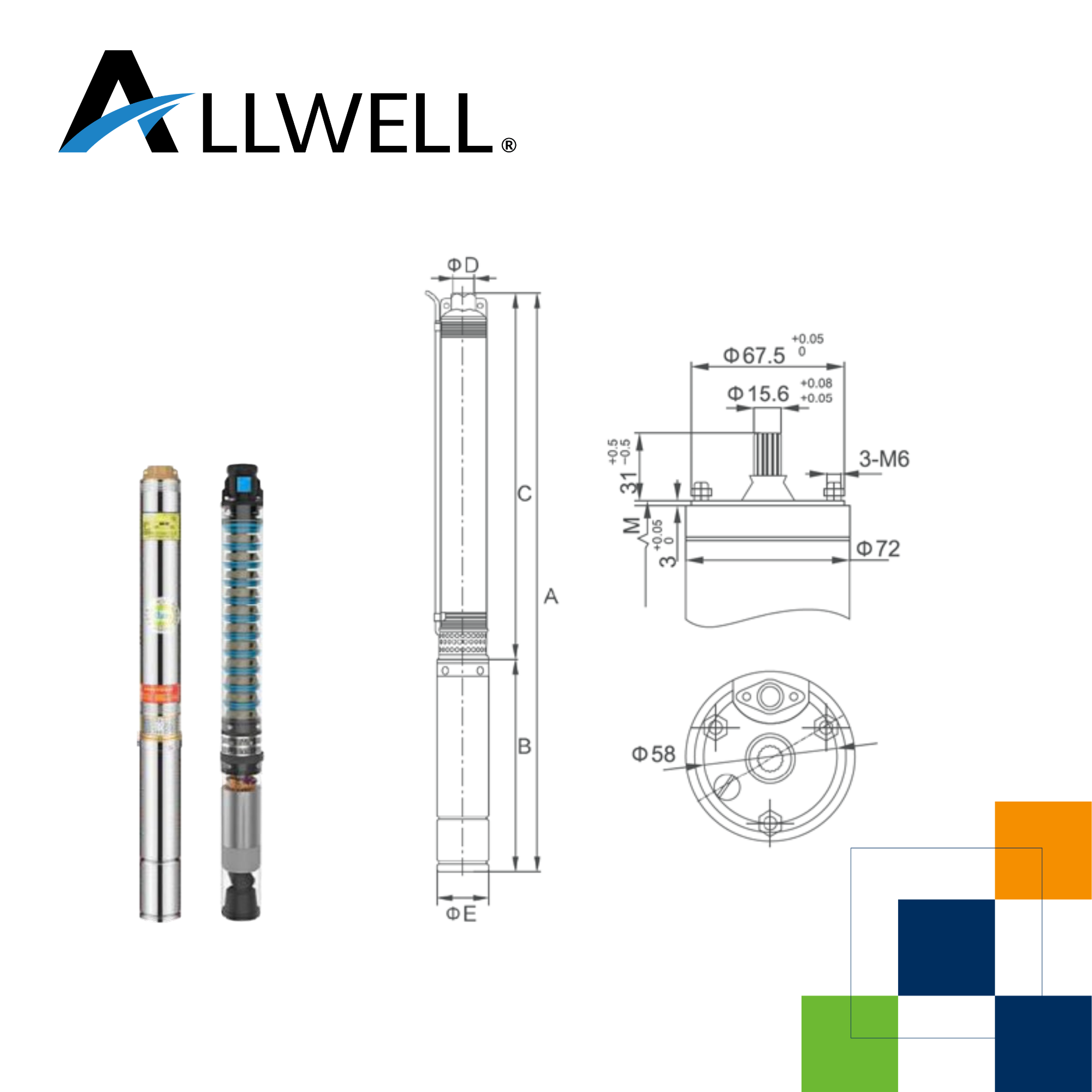 KIT BOMBA SUMERGIBLE POZO ALLWELL 3" 0.75HP 3SDM1.8/21-0.55 + ACC DE INSTALACION-1