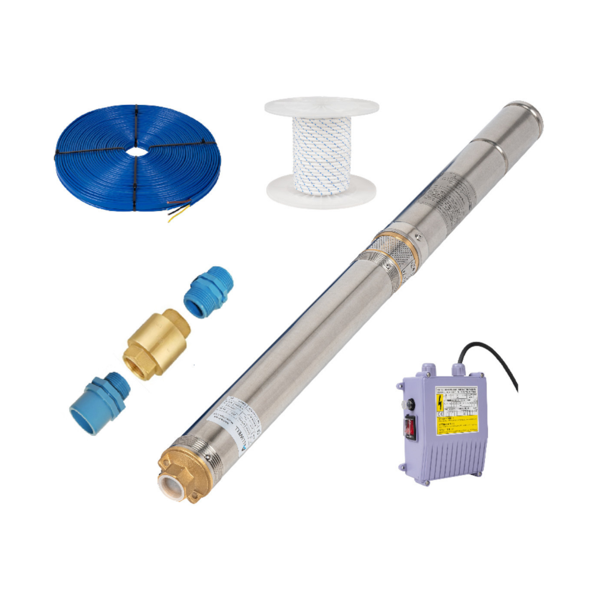 KIT BOMBA SUMERGIBLE POZO ALLWELL 3" 1.5HP Q 3SDM3.5/22-1.1 + ACC DE INSTALACION-0