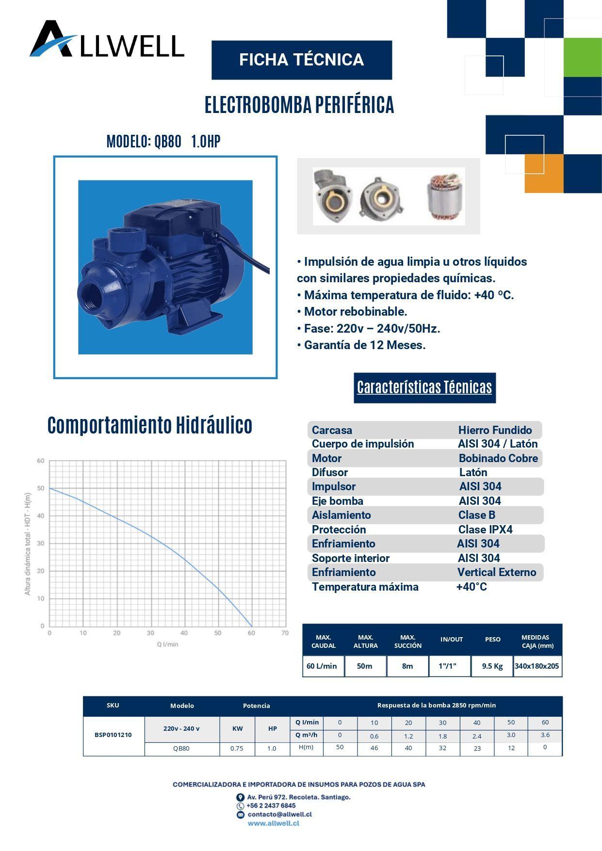 KIT BOMBA PERIFERICA ALLWELL 1.0 HP QBm80 CONTROLADOR AUTOMATICO DE PRESION-4
