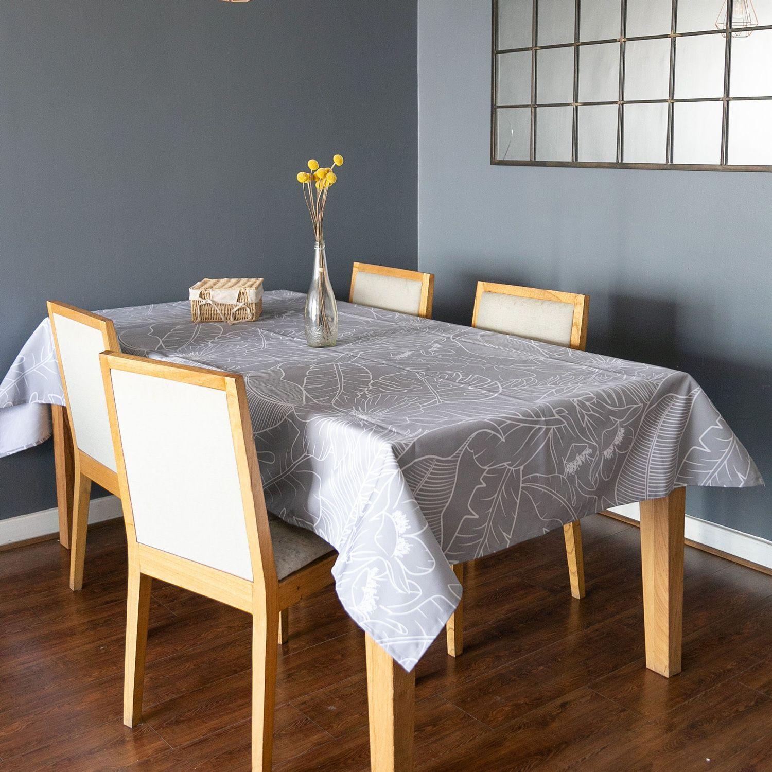 Mantel anti manchas rectangular 145 x 250 cm botánico gris Paper Home-3