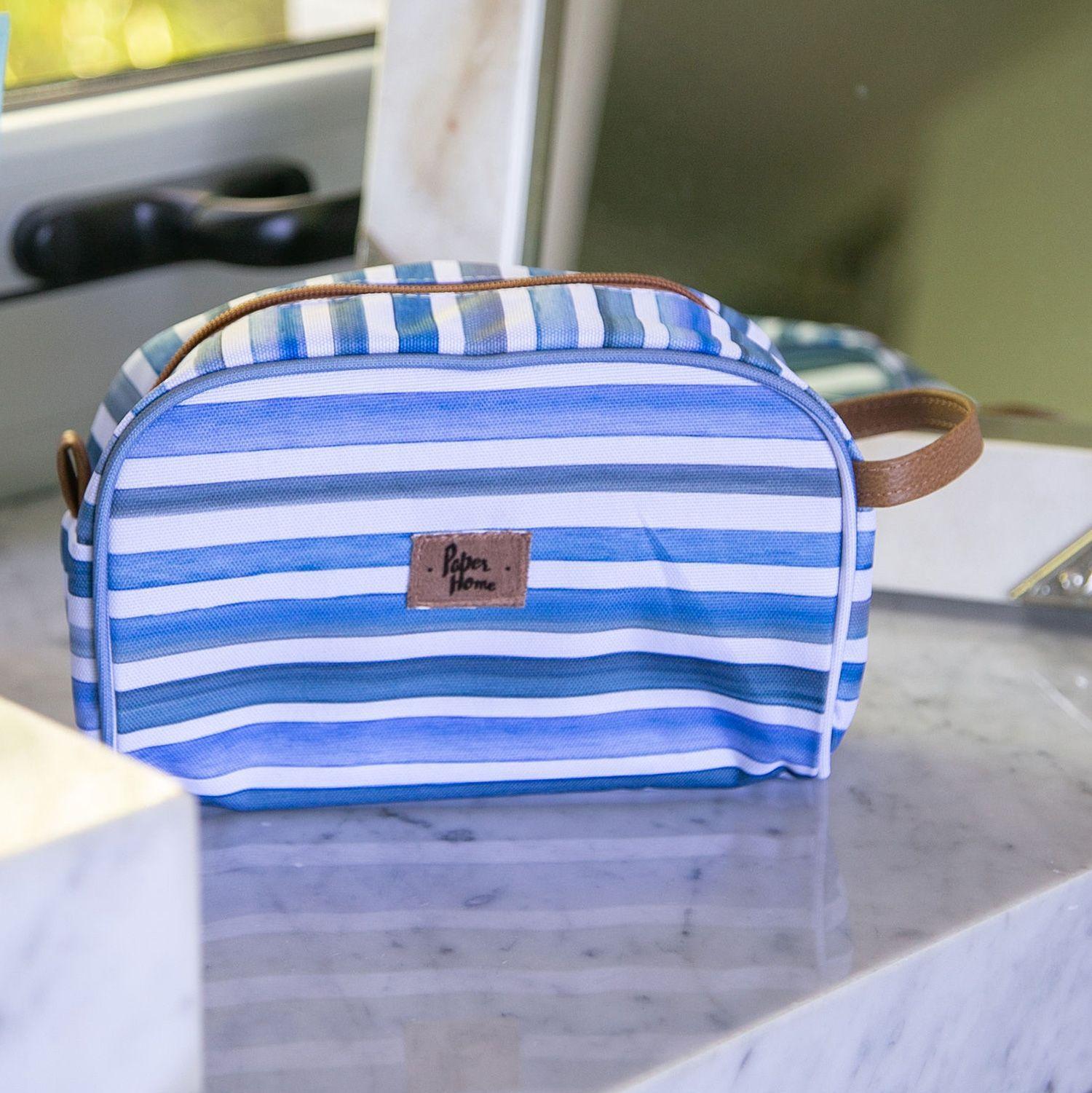 Estuche cosmetiquero sustentable líneas azules Paper Home-2