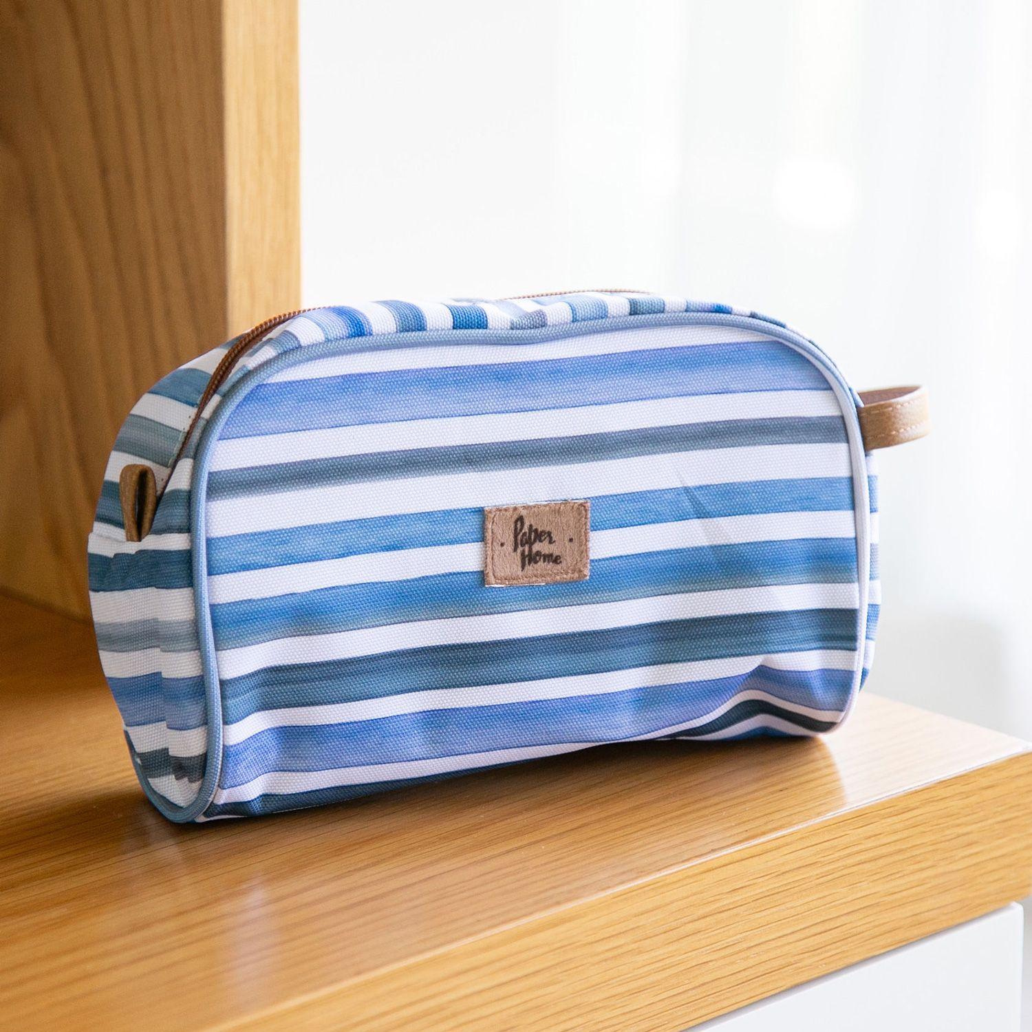 Estuche cosmetiquero sustentable líneas azules Paper Home-3