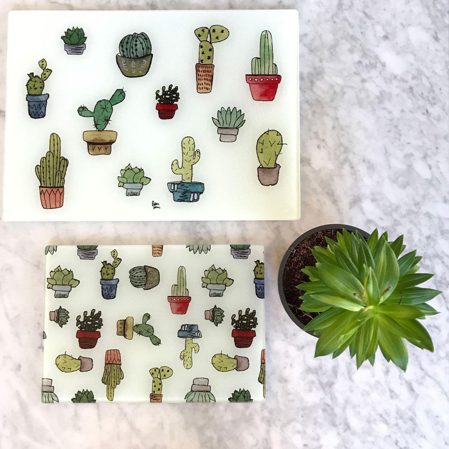 Tabla para cortar o picar de vidrio 28,5 x 20 cm cactus Paper Home-3
