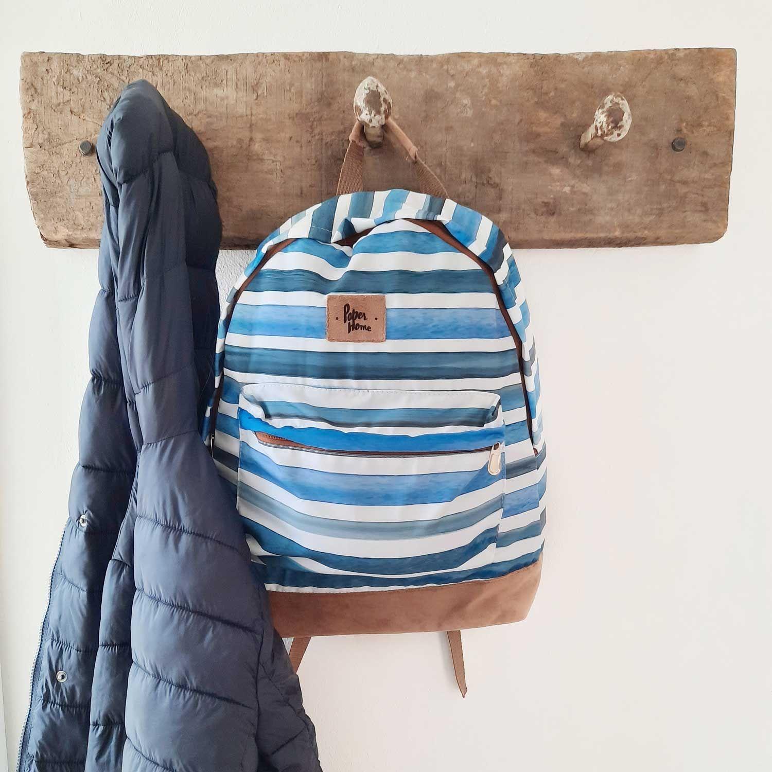 Mochila sustentable escolar líneas azules Paper Home-3