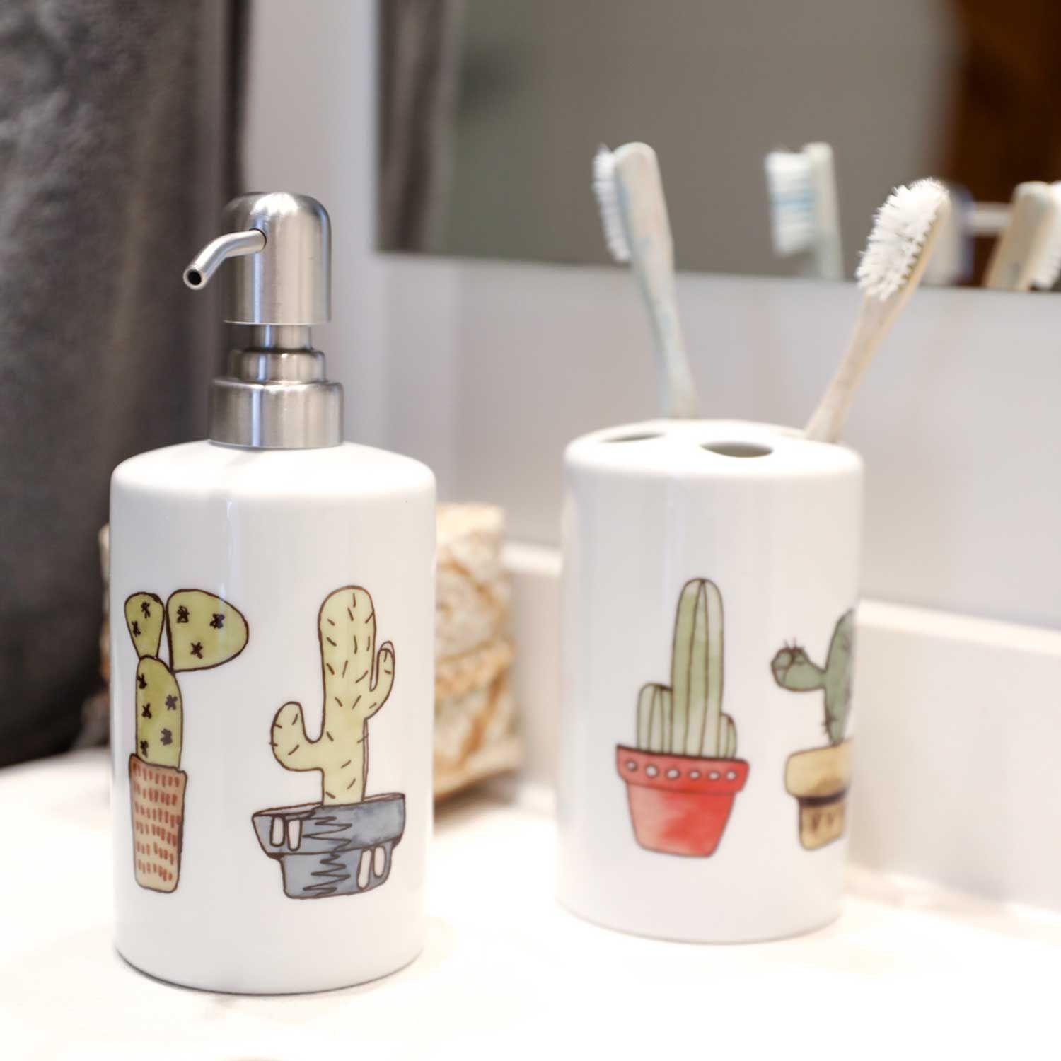 Set de baño cerámica 2 piezas cactus Paper Home-1