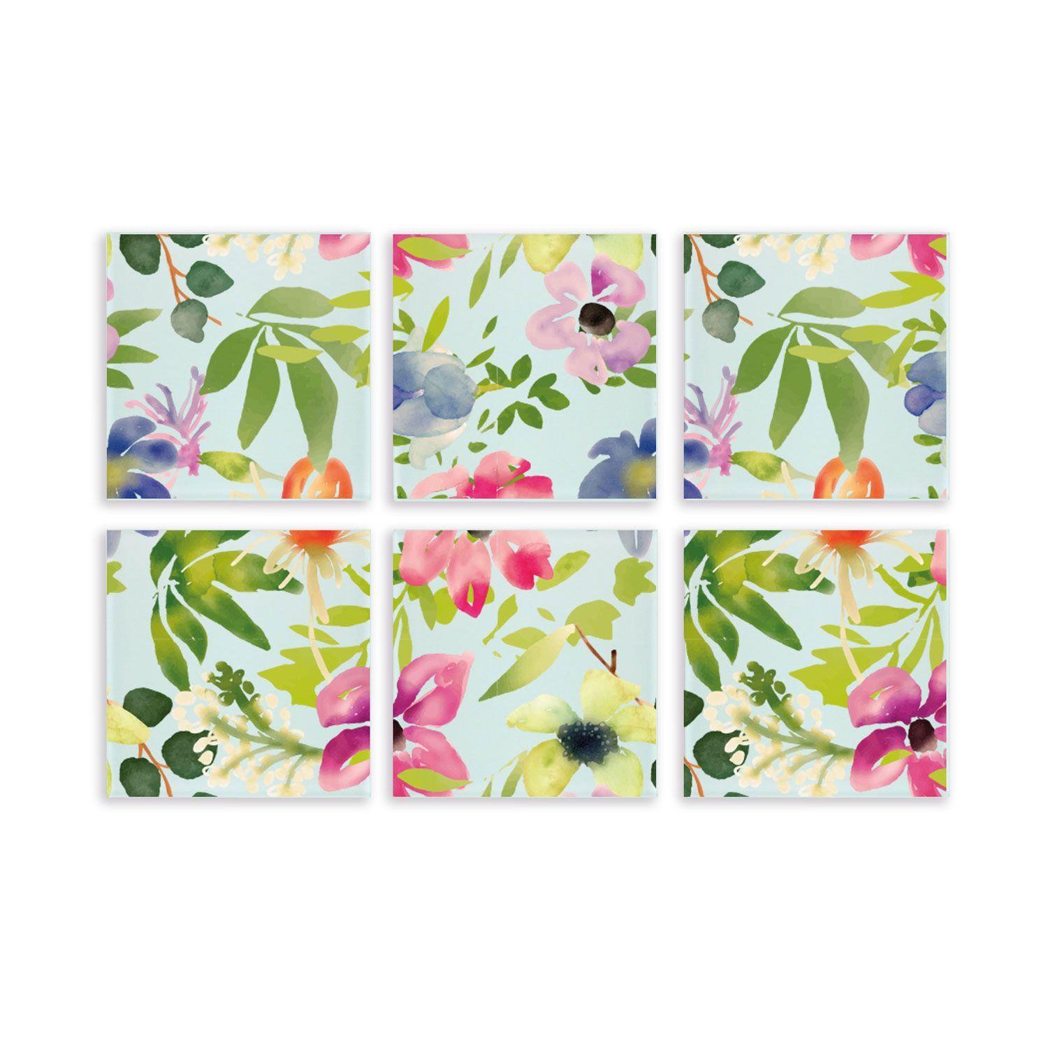 Set X 6 Posavasos de vidrio templado diseño flores Paper Home-0
