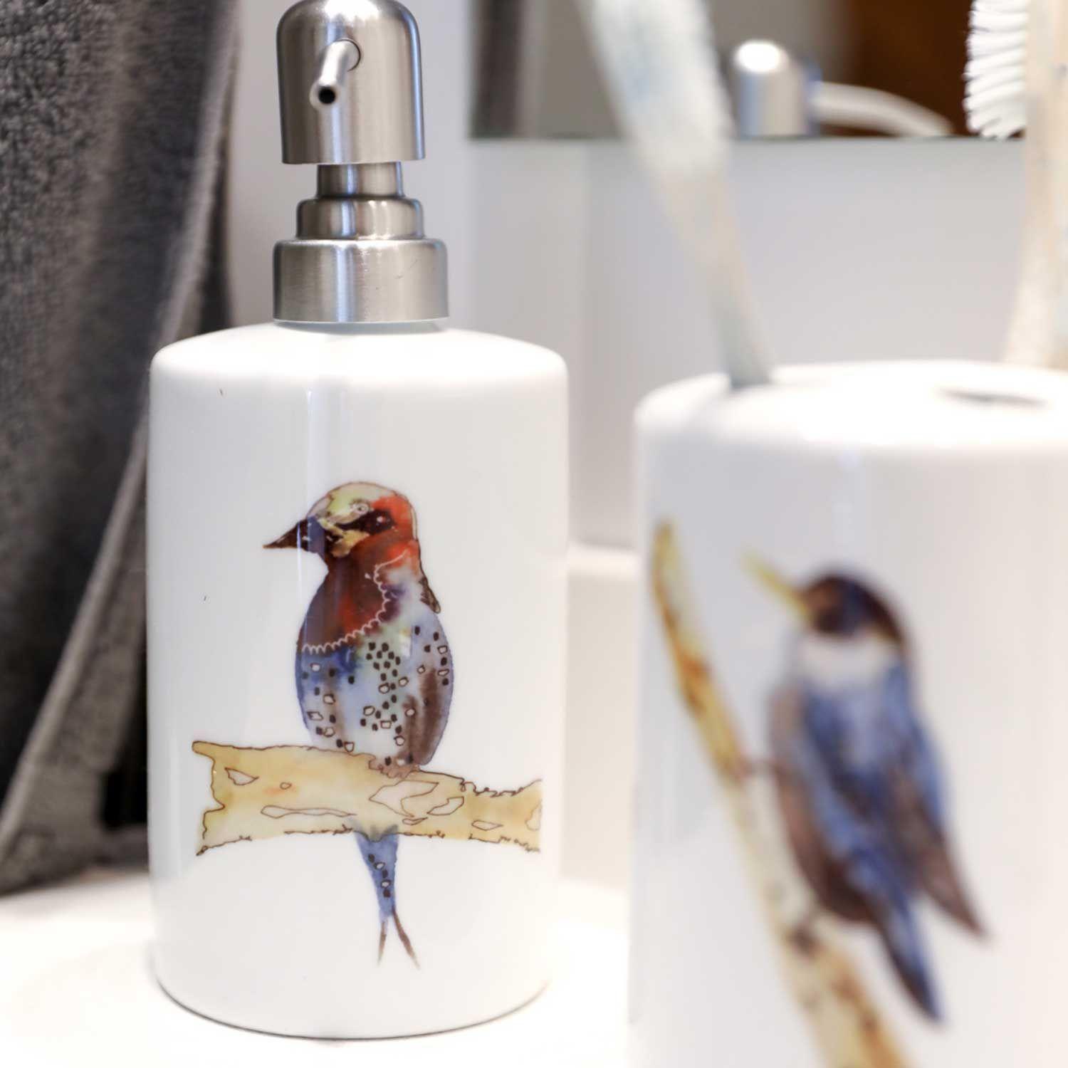 Set de baño cerámica 2 piezas pájaros azules Paper Home-2