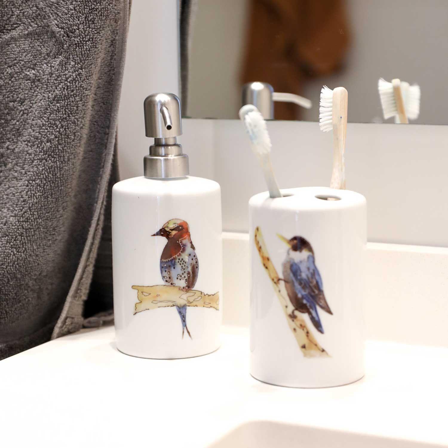 Set de baño cerámica 2 piezas pájaros azules Paper Home-1