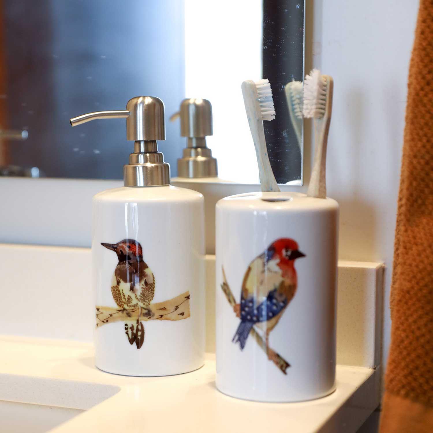 Set de baño cerámica 2 piezas pájaros colores Paper Home-4