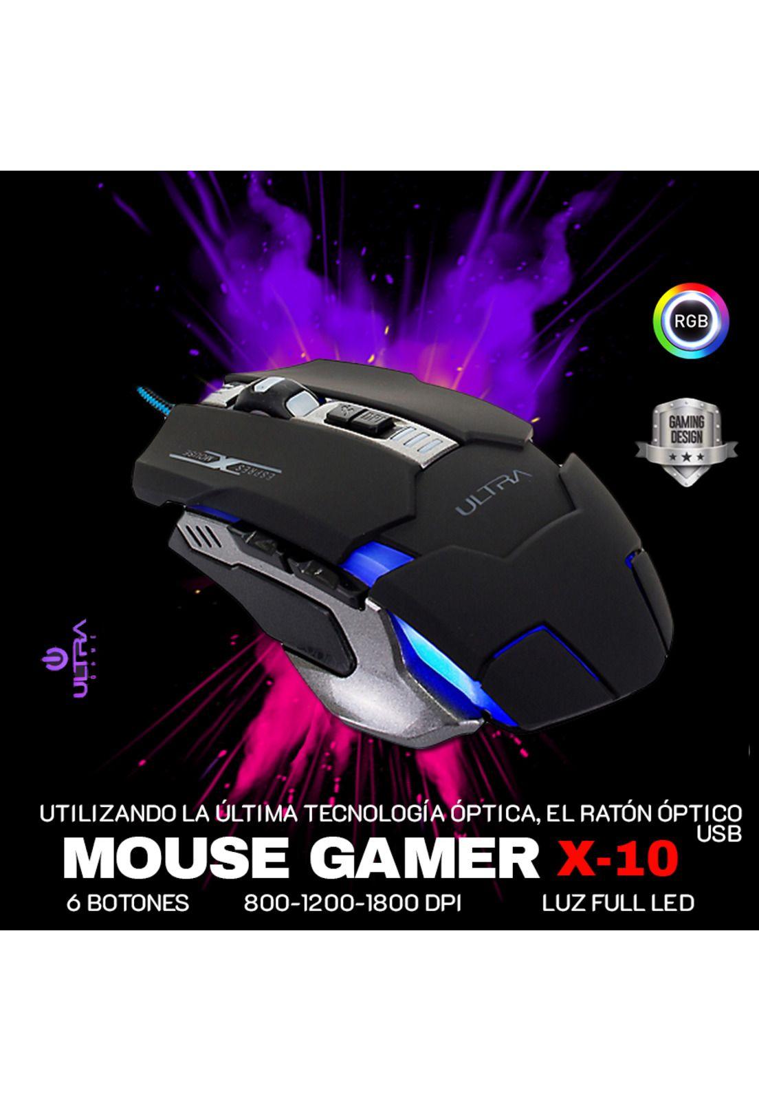 Mouse Alámbrico Ultra X 10 Retro-Iluminado Gaming USB 6 Botones-4