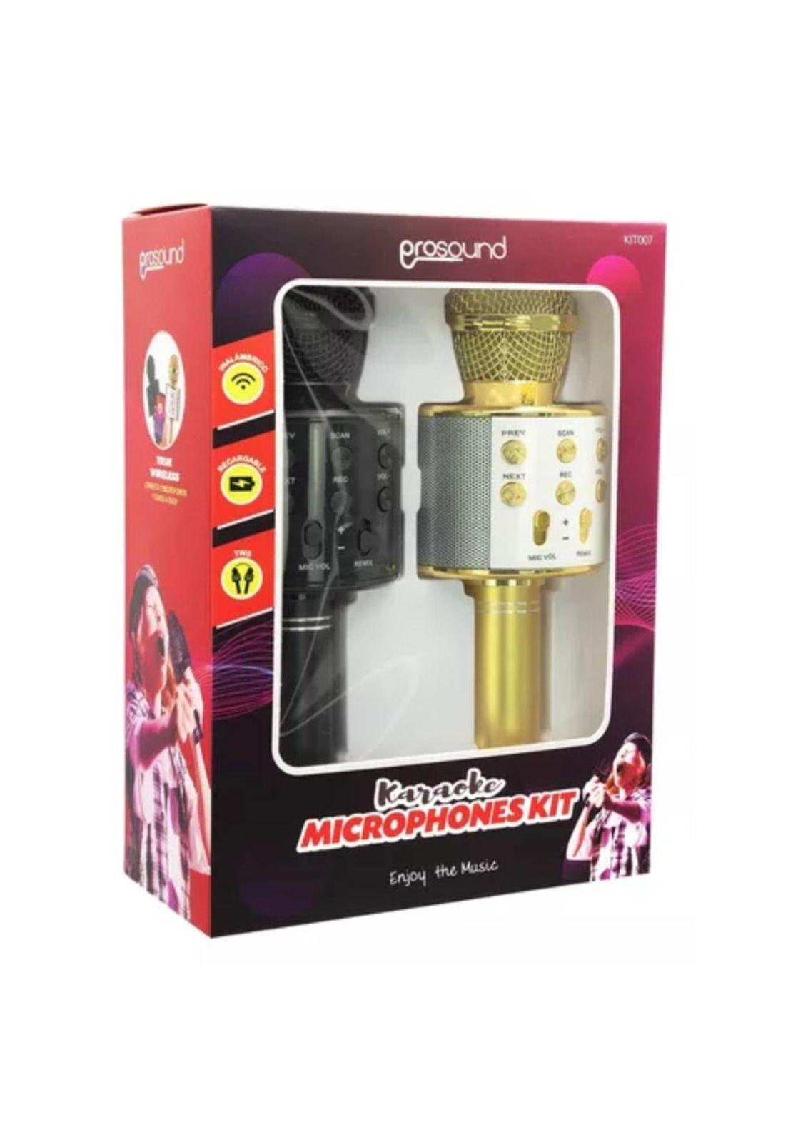 Kit 2 Micrófonos con Parlante Bluetooth Inalámbrico, Color Negro y Dorado-3