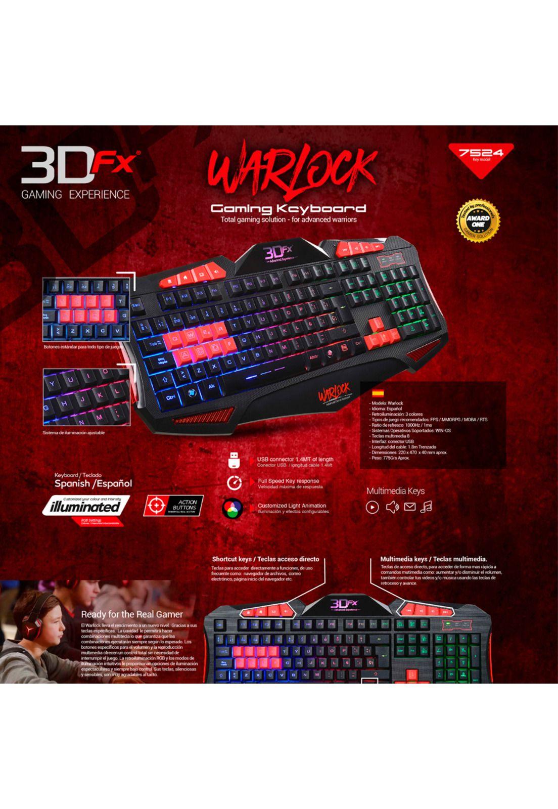 Teclado Gamer 3dfx Warlock 2 Usb 1.5m Negro-1