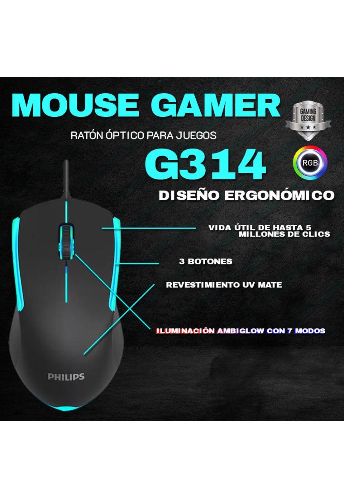 Mouse Gamer Philips SPK9314B G314 RGB 3 Botones 3600 Dpi-4