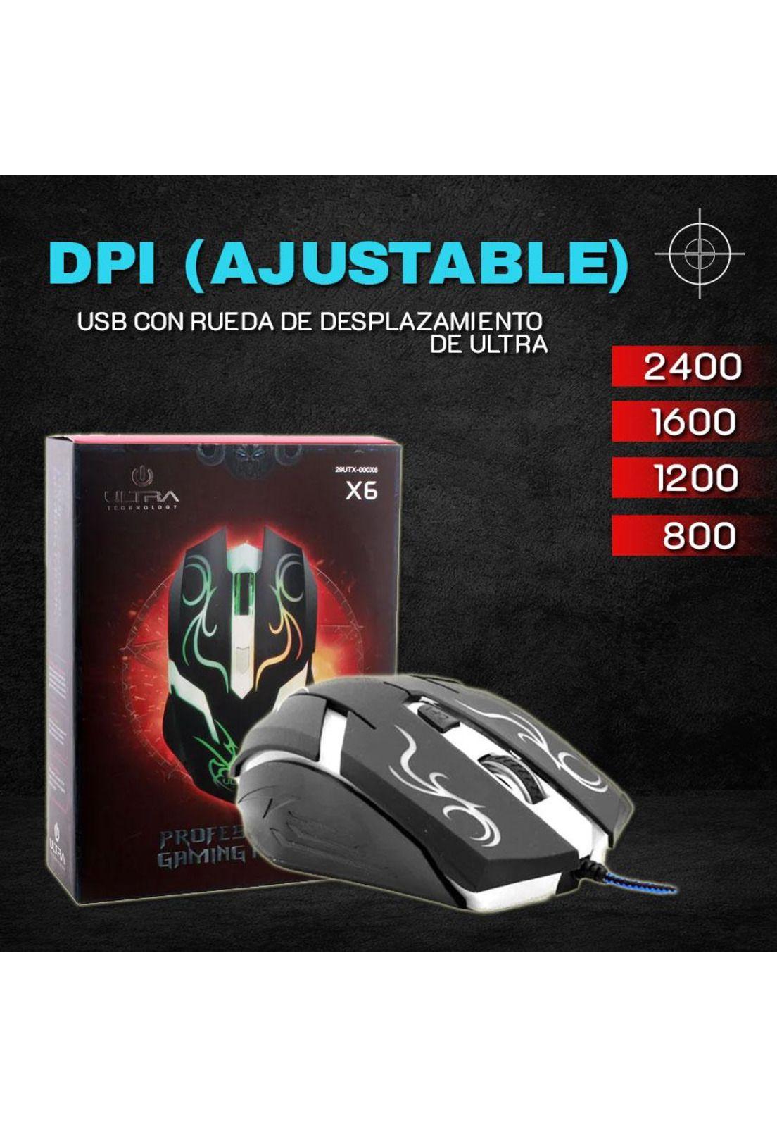 Mouse Alámbrico Ultra x6 Retro Gaming 6 Botones Dpi 2400-2