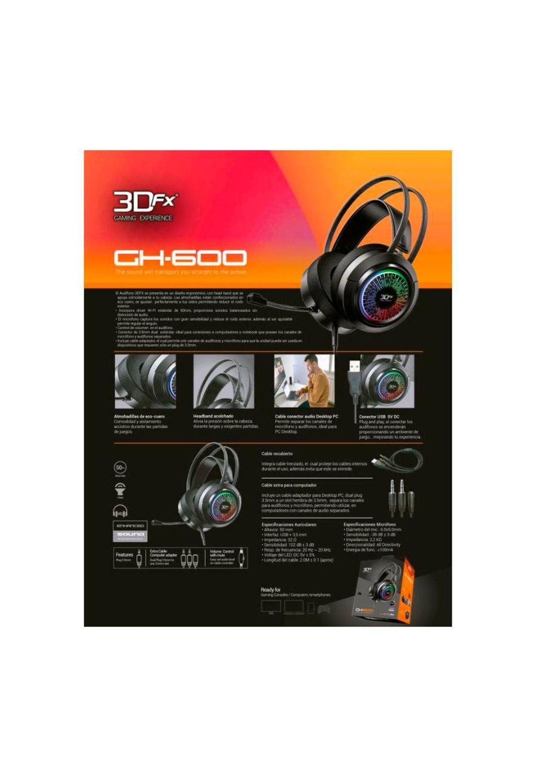 Audífonos Gamer Gh-600 Alámbricos Rgb 3dfx Mlab-3
