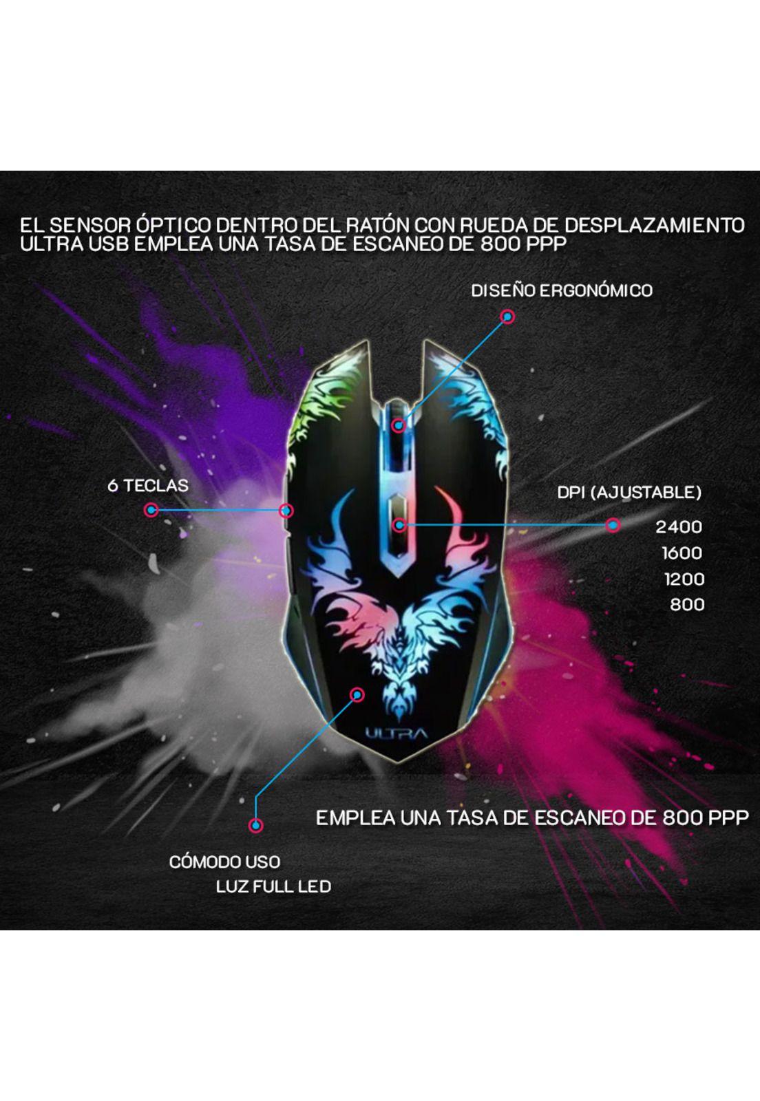Mouse Alámbrico Retro Iluminado Gaming 6 Botones DPI 2400-4