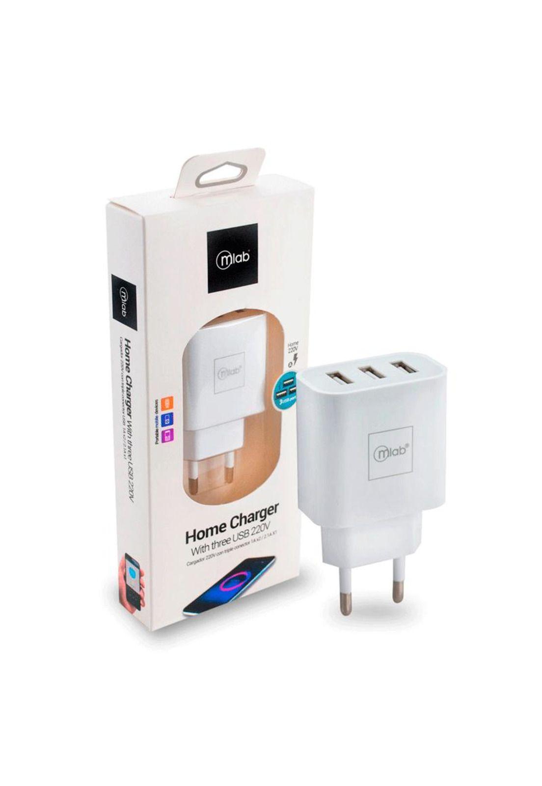 Cargador de 220v 3usb Blanco Mlab-1