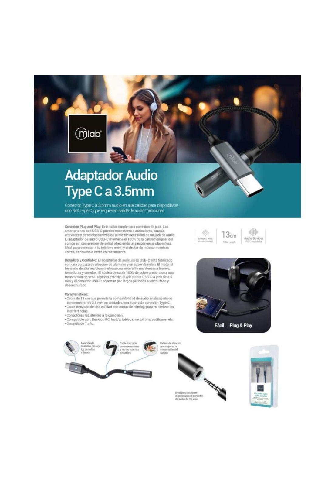 Adaptador TYPE C a Jack Audio 3.5mm Mlab-2