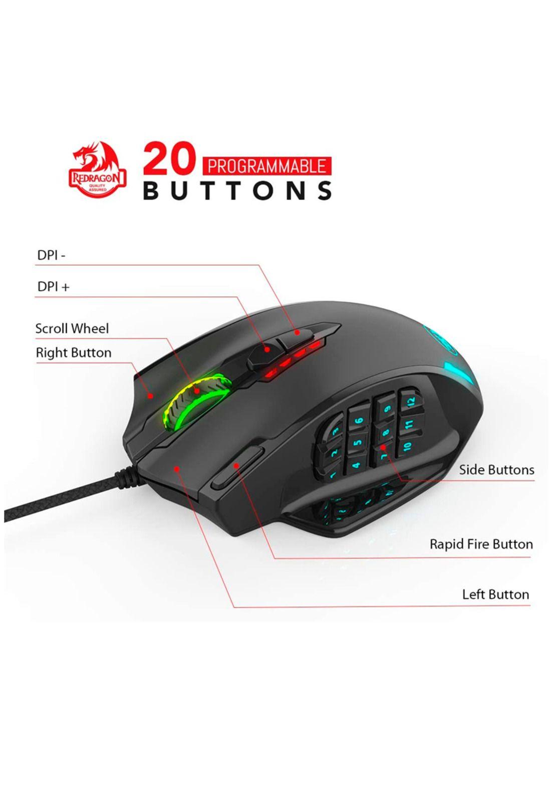 Mouse Gamer Redragon Rgb Impact 18 Botones Dpi 12400-3