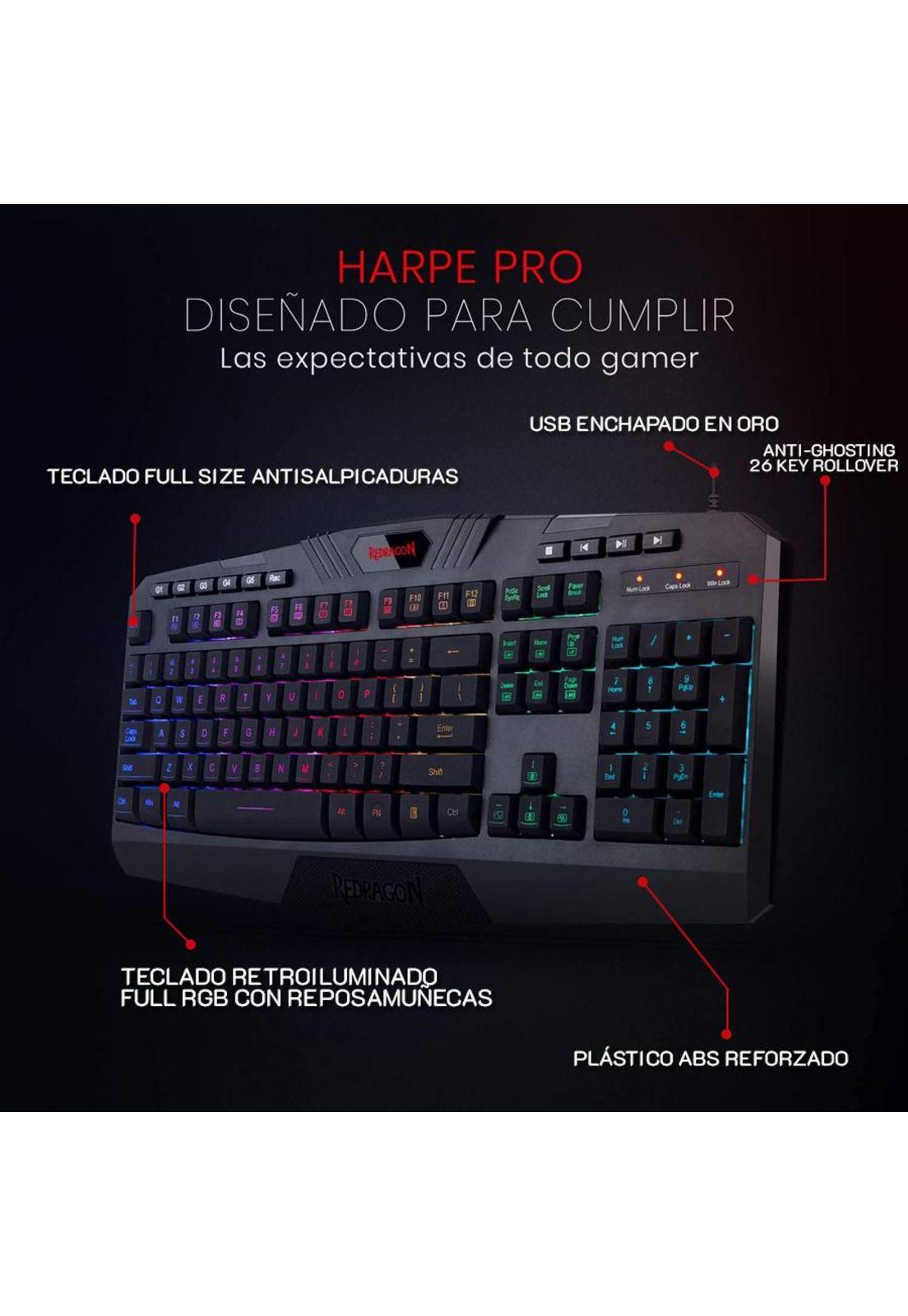 Teclado Gamer Redragon Harpe Pro RGB-3