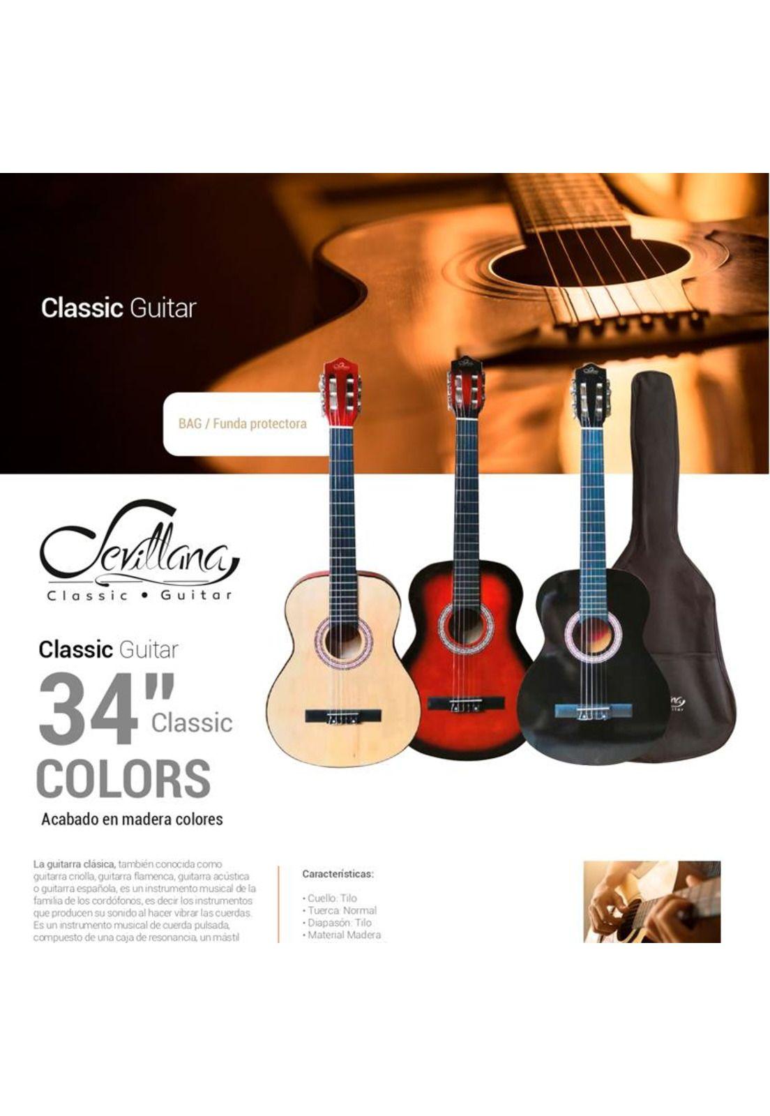Guitarra Acústica Sevillana 34'' Con Funda Negra Mlab-2
