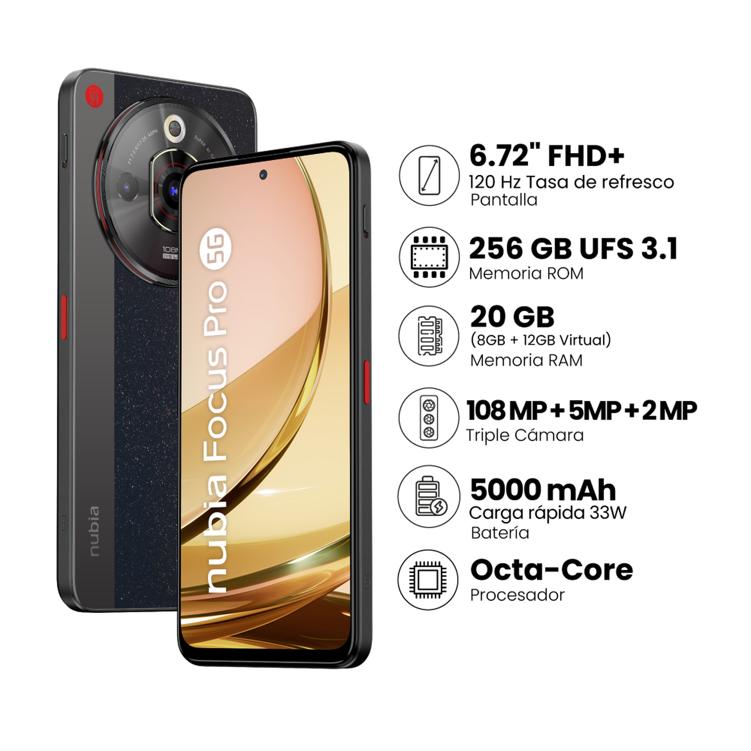 ZTE Nubia Focus Pro 5G 256GB Negro - Reacondicionado-2
