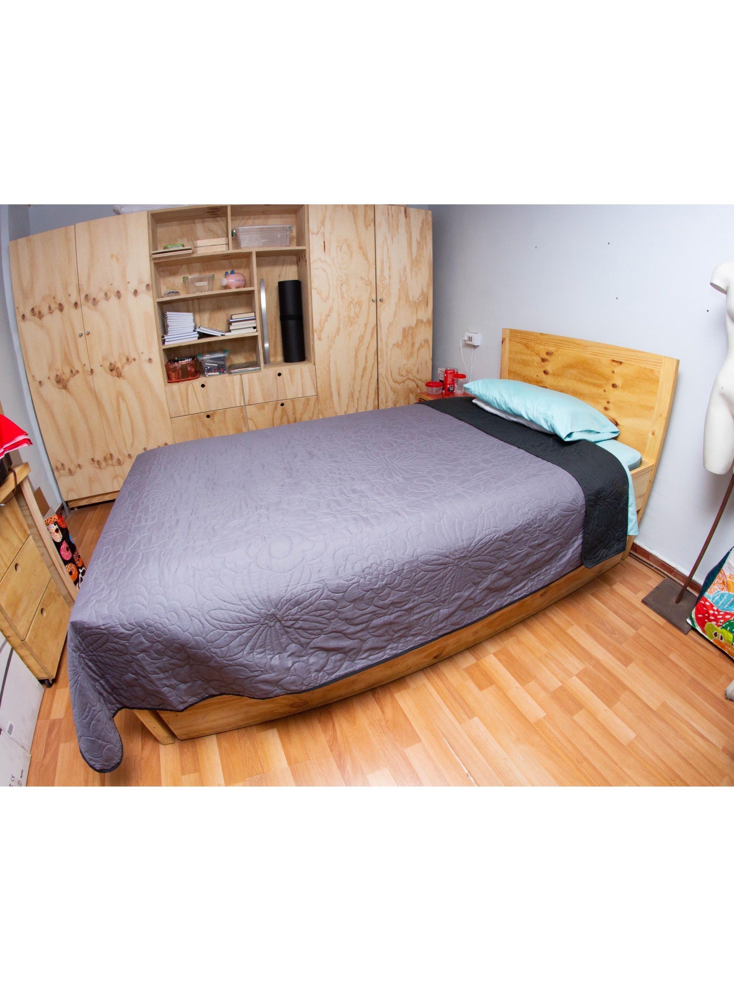 Cama con Respaldo Madera Pino - 1 Plaza 200 cm-1