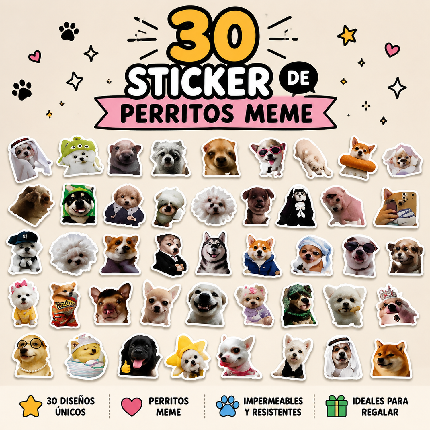 Sticker perrito meme 30 en pack para regalo-3