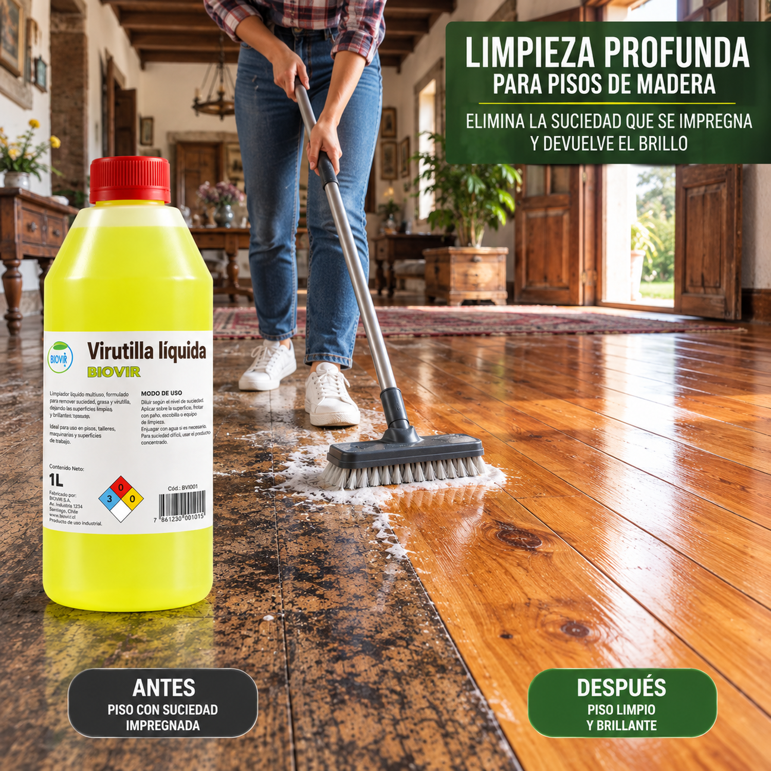 Virutilla liquida 1 litro para remover suciedad pisos de madera-2