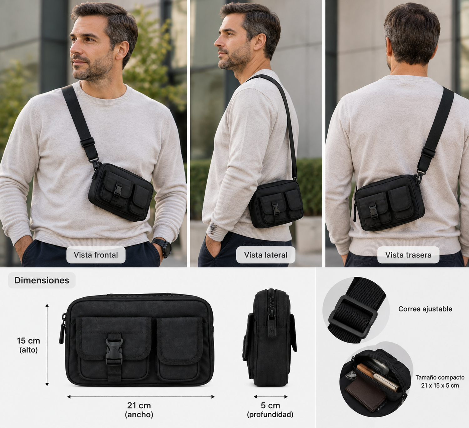 Bolso Bandolera cruzado morral negro-2
